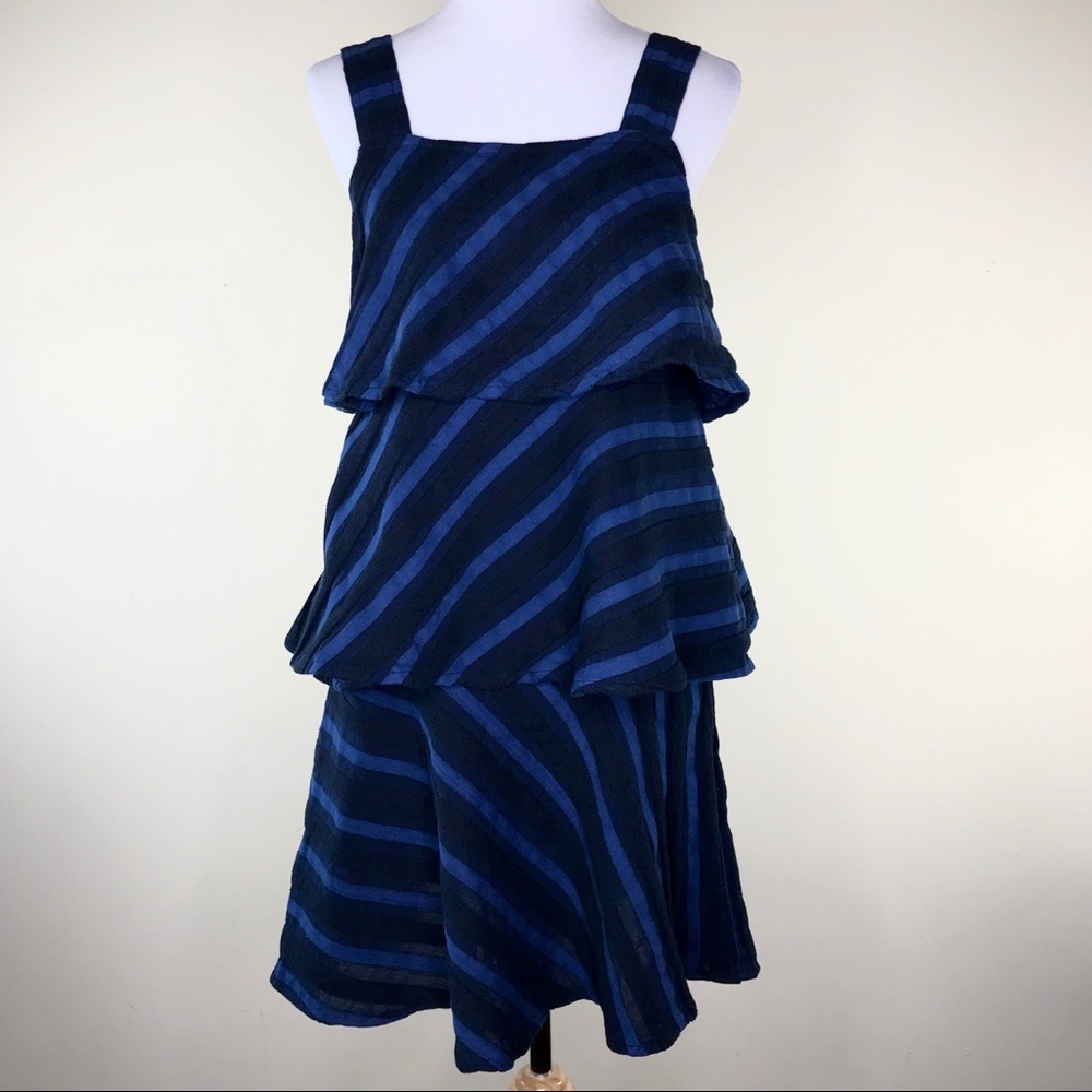 Ace & Jig Blue Striped Textile Dress Size XS Woven Simone Tiered Cotton Halter